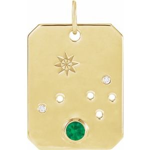 14K Yellow Natural Emerald & .01 Natural Diamond Aries Constellation Pendant Siddiqui Jewelers