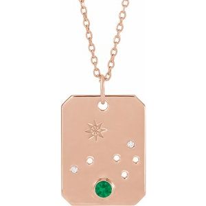 14K Rose Natural Emerald & .01 Natural Diamond Aries Constellation 16-18" Necklace Siddiqui Jewelers