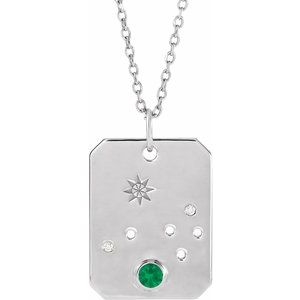 Sterling Silver Natural Emerald & .01 Natural Diamond Aries Constellation 16-18" Necklace Siddiqui Jewelers