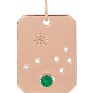 14K Rose Natural Emerald & .01 Natural Diamond Aries Constellation Pendant Siddiqui Jewelers