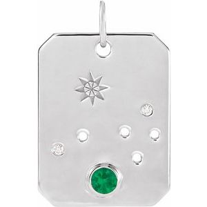 Sterling Silver Natural Emerald & .01 Natural Diamond Aries Constellation Pendant Siddiqui Jewelers