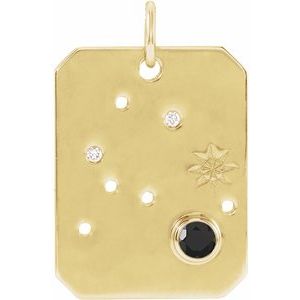 14K Yellow Natural Black Spinel & .01 Natural Diamond Aquarius Constellation Pendant Siddiqui Jewelers