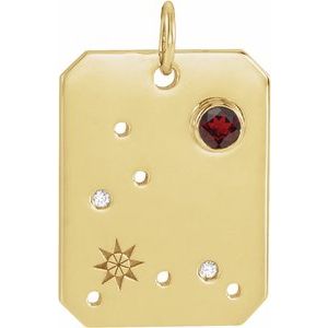 14K Yellow Natural Mozambique Garnet & .01 Natural Diamond Pisces Constellation Pendant Siddiqui Jewelers