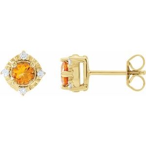 14K Yellow Natural Citrine & .08 CTW Natural Diamond Halo-Style Earrings Siddiqui Jewelers