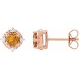 14K Rose Natural Citrine & .08 CTW Natural Diamond Halo-Style Earrings Siddiqui Jewelers