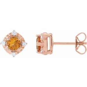 14K Rose Natural Citrine & .08 CTW Natural Diamond Halo-Style Earrings Siddiqui Jewelers