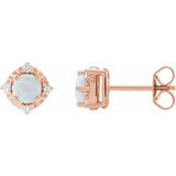 14K Rose Lab-Grown White Opal & .08 CTW Natural Diamond Halo-Style Earrings Siddiqui Jewelers