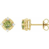 14K Yellow Natural Peridot & .08 CTW Natural Diamond Halo-Style Earrings Siddiqui Jewelers