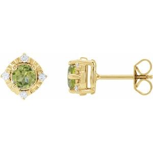 14K Yellow Natural Peridot & .08 CTW Natural Diamond Halo-Style Earrings Siddiqui Jewelers