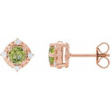 14K Rose Natural Peridot & .08 CTW Natural Diamond Halo-Style Earrings Siddiqui Jewelers