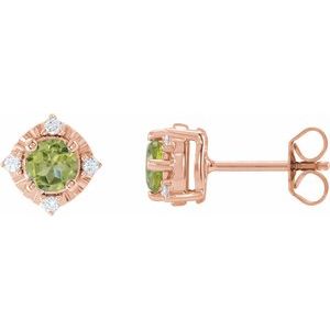 14K Rose Natural Peridot & .08 CTW Natural Diamond Halo-Style Earrings Siddiqui Jewelers