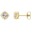 14K Yellow Natural White Sapphire & .08 CTW Natural Diamond Halo-Style Earrings Siddiqui Jewelers