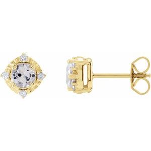 14K Yellow Natural White Sapphire & .08 CTW Natural Diamond Halo-Style Earrings Siddiqui Jewelers