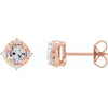 14K Rose Lab-Grown White Sapphire & .08 CTW Natural Diamond Halo-Style Earrings Siddiqui Jewelers