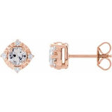 14K Rose Lab-Grown White Sapphire & .08 CTW Natural Diamond Halo-Style Earrings Siddiqui Jewelers