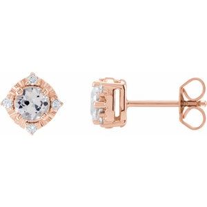 14K Rose Lab-Grown White Sapphire & .08 CTW Natural Diamond Halo-Style Earrings Siddiqui Jewelers