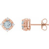 14K Rose Natural Aquamarine & .08 CTW Natural Diamond Halo-Style Earrings Siddiqui Jewelers