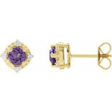 14K Yellow Natural Amethyst & .08 CTW Natural Diamond Halo-Style Earrings Siddiqui Jewelers