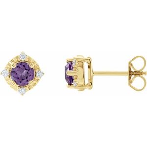 14K Yellow Natural Amethyst & .08 CTW Natural Diamond Halo-Style Earrings Siddiqui Jewelers