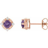 14K Rose Natural Amethyst & .08 CTW Natural Diamond Halo-Style Earrings Siddiqui Jewelers