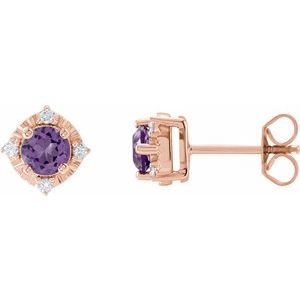 14K Rose Natural Amethyst & .08 CTW Natural Diamond Halo-Style Earrings Siddiqui Jewelers