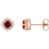 14K Rose Natural Mozambique Garnet & .08 CTW Natural Diamond Halo-Style Earrings Siddiqui Jewelers