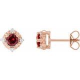 14K Rose Natural Mozambique Garnet & .08 CTW Natural Diamond Halo-Style Earrings Siddiqui Jewelers