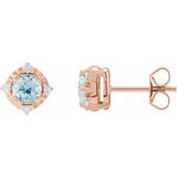 14K Rose Natural Sky Blue Topaz & .08 CTW Natural Diamond Halo-Style Earrings Siddiqui Jewelers