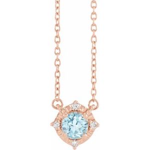 14K Rose Natural Sky Blue Topaz & .04 CTW Natural Diamond Halo-Style 18" Necklace Siddiqui Jewelers