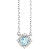 14K White Natural Sky Blue Topaz & .04 CTW Natural Diamond Halo-Style 18" Necklace Siddiqui Jewelers