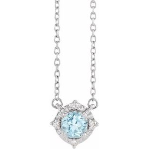 14K White Natural Sky Blue Topaz & .04 CTW Natural Diamond Halo-Style 18" Necklace Siddiqui Jewelers