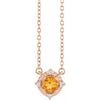 14K Rose Natural Citrine & .04 CTW Natural Diamond Halo-Style 18" Necklace Siddiqui Jewelers