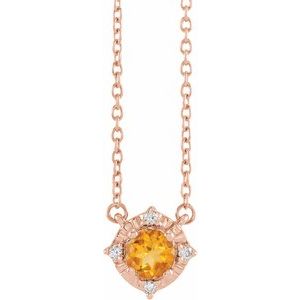 14K Rose Natural Citrine & .04 CTW Natural Diamond Halo-Style 18" Necklace Siddiqui Jewelers