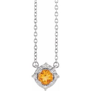 14K White Natural Citrine & .04 CTW Natural Diamond Halo-Style 18" Necklace Siddiqui Jewelers