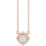 14K Rose Lab-Grown White Opal & .04 CTW Natural Diamond Halo-Style 18" Necklace Siddiqui Jewelers