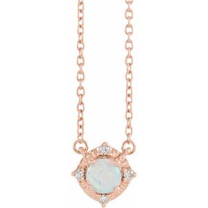 14K Rose Lab-Grown White Opal & .04 CTW Natural Diamond Halo-Style 18" Necklace Siddiqui Jewelers