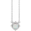 14K White Lab-Grown White Opal & .04 CTW Natural Diamond Halo-Style 18" Necklace Siddiqui Jewelers