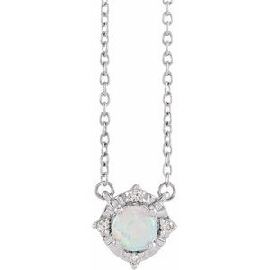 Sterling Silver Lab-Grown White Opal & .04 CTW Natural Diamond Halo-Style 18" Necklace Siddiqui Jewelers