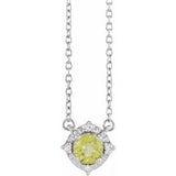 14K White Natural Peridot & .04 CTW Natural Diamond Halo-Style 18" Necklace Siddiqui Jewelers