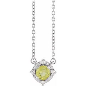 Sterling Silver Natural Peridot & .04 CTW Natural Diamond Halo-Style 18" Necklace Siddiqui Jewelers