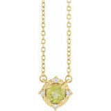 14K Yellow Natural Peridot & .04 CTW Natural Diamond Halo-Style 18" Necklace Siddiqui Jewelers