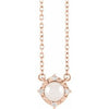 14K Rose Cultured White Freshwater Pearl & .04 CTW Natural Diamond Halo-Style 18" Necklace Siddiqui Jewelers