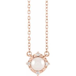 14K Rose Cultured White Freshwater Pearl & .04 CTW Natural Diamond Halo-Style 18" Necklace Siddiqui Jewelers