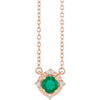 14K Rose Lab-Grown Emerald & .04 CTW Natural Diamond Halo-Style 18" Necklace Siddiqui Jewelers