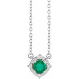 14K White Lab-Grown Emerald & .04 CTW Natural Diamond Halo-Style 18" Necklace Siddiqui Jewelers