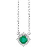 Sterling Silver Lab-Grown Emerald & .04 CTW Natural Diamond Halo-Style 18" Necklace Siddiqui Jewelers