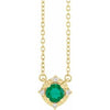 14K Yellow Lab-Grown Emerald & .04 CTW Natural Diamond Halo-Style 18" Necklace Siddiqui Jewelers