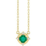 14K Yellow Lab-Grown Emerald & .04 CTW Natural Diamond Halo-Style 18" Necklace Siddiqui Jewelers