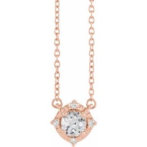 14K Rose Lab-Grown White Sapphire & .04 CTW Natural Diamond Halo-Style 18" Necklace Siddiqui Jewelers