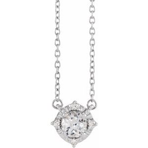 14K White Lab-Grown White Sapphire & .04 CTW Natural Diamond Halo-Style 18" Necklace Siddiqui Jewelers